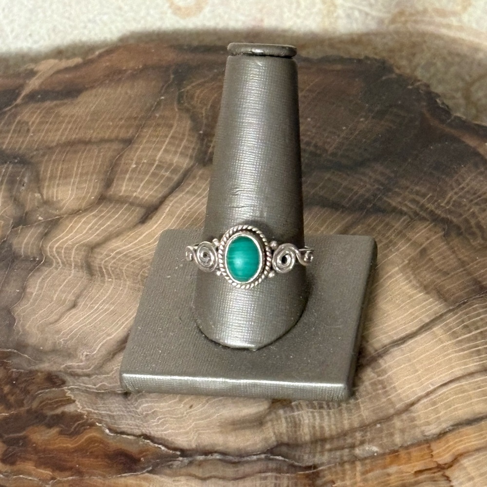 Malachite Sterling Silver Scrolled Stackable Boho Ring